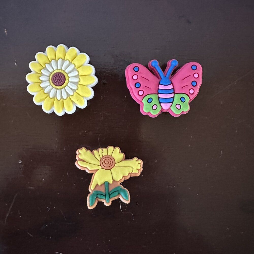Pink Butterfly & Yellow Flower Shoe Charms Set for Crocs Clogs Cute Accessories